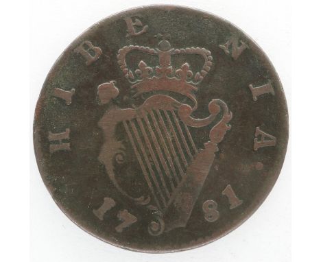 1781 Hibernia halfpenny of George III. P&amp;P Group 0 (£5+VAT for the first lot and £1+VAT for subsequent lots) 