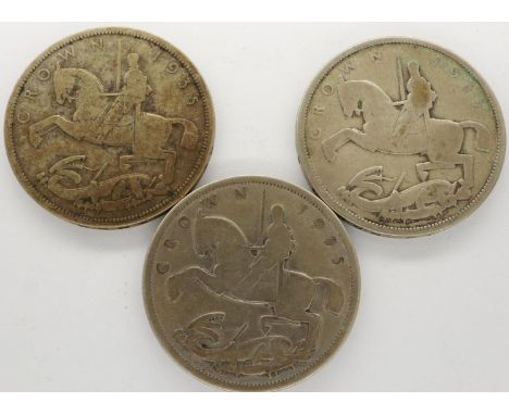 Three silver crowns, 1935 Rocking Horse type. P&amp;P Group 0 (£5+VAT for the first lot and £1+VAT for subsequent lots) 