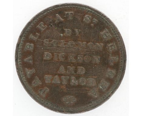 Early Milled St Helena halfpenny token, Solomon Dixon &amp; Taylor. P&amp;P Group 0 (£5+VAT for the first lot and £1+VAT for 