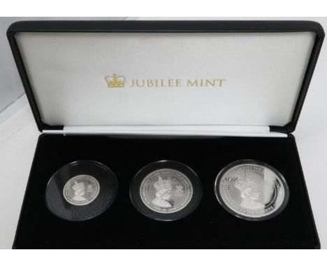 2018 silver proof three-coin set, The Queens Coronation Jubilee Collection, boxed with certificate. P&amp;P Group 1 (£14+VAT 