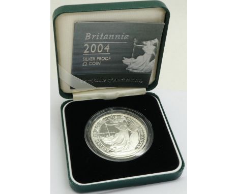 2004 £2 Britannia silver round, boxed with certificate. P&amp;P Group 1 (£14+VAT for the first lot and £1+VAT for subsequent 