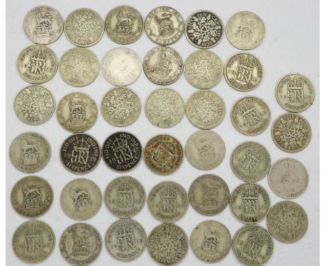 Collection of pre-1947 silver sixpences. P&amp;P Group 0 (£5+VAT for the first lot and £1+VAT for subsequent lots) 