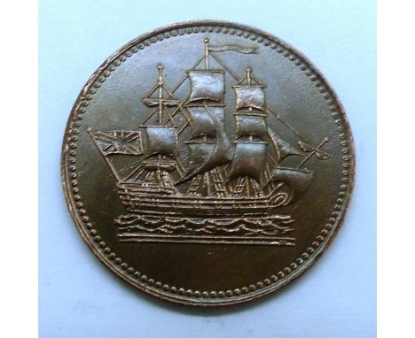 Ships, Colonies and Commerce halfpenny token. P&amp;P Group 0 (£5+VAT for the first lot and £1+VAT for subsequent lots) 