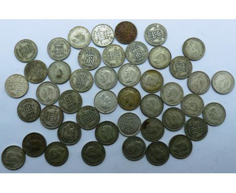 Pre-1947 silver sixpences George VI, 124g. P&amp;P Group 0 (£5+VAT for the first lot and £1+VAT for subsequent lots) 