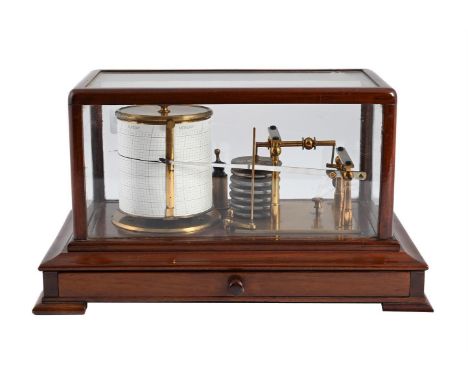 A Dixey, London mahogany cased barograph of traditional form, with single frieze drawer for spare register sheets, 20.5cm hig