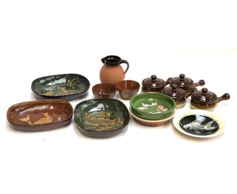 A mixed lot of Earthenware to include Waechtersbach West Germany geese and girl dish, Royal Barumware, etc 