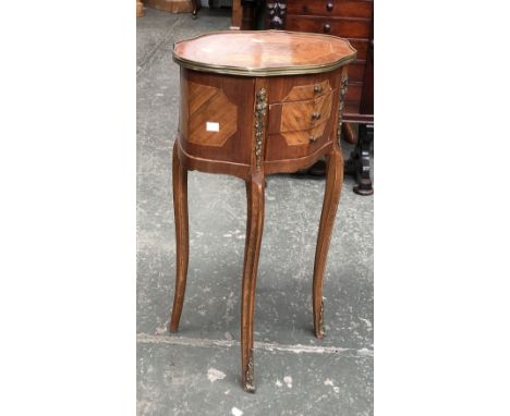 Am ormolu mounted kingwood lamp table with three drawers, 42x32x72cmH 