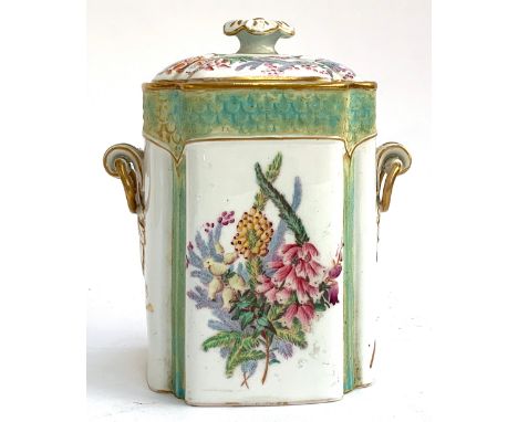 A Victorian Spode china tea canister, twin loop style handles, bears diamond registered design number to base for November 18