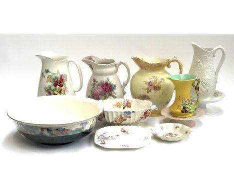 A mixed lot of ceramics to include large floral jugs, Portmeirion, Spode, etc 