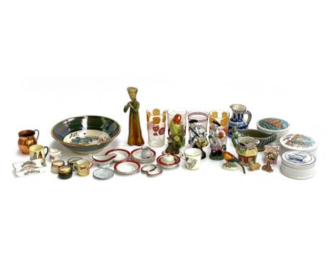 A mixed lot to include miniature dolls enamel part dinner service; Royal Worcester hand painted twin handled cup decorated wi