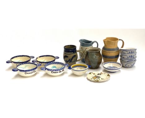 A mixed lot of ceramics to include French Fait Main hot chocolate bowls; studio pottery; quimper etc 
