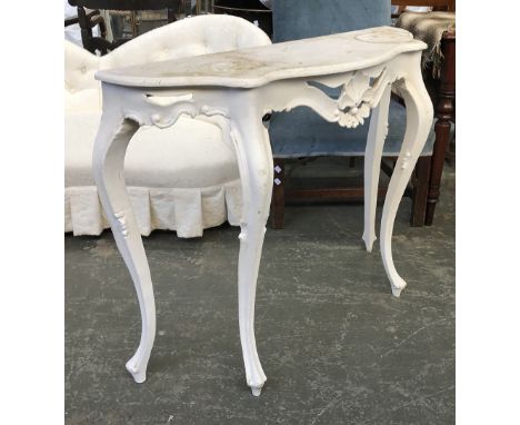 A pine white painted serpentine console table in Victorian taste, 102cmW 