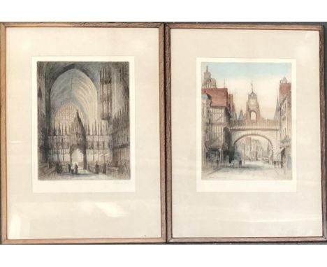 James Alphege Brewer (1881-1946), two hand coloured engravings of Chester Cathedral and the East Gate, 19.5x15 