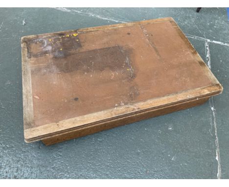 A WWII army recruitment table, purportedly from Lulworth Camp, with folding legs, 82cmW 