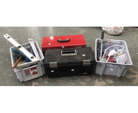 A quantity of tools to include a red painted tool chest etc 