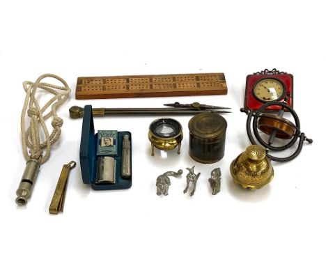 A small mixed lot to include vintage brass desk magnifier in cylindrical case; boxed Gillette razor; J. Hudson &amp; Co 1911 