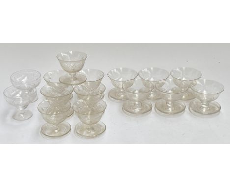 A quantity of glass trifle bowls to include a set of six Stuart crystal 