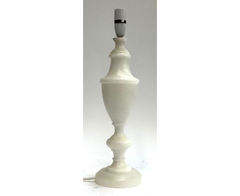 A heavy turned alabaster table lamp, 48cmH to top of fitting 