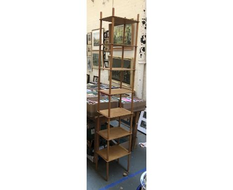 A mid century style seven shelf flatpack display unit, max height approx. 212cm 