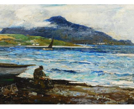 John R. Reid. Holy Island from Arran, oil on canvas, signed, inscribed and dated September 1910 verso, 19cm x 27cm. 