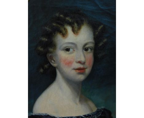 19thC British School. Head and shoulders portrait of a young woman, oil on canvas, 40cm x 35cm.