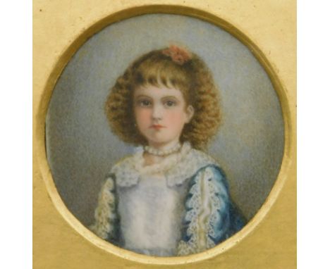 Emmeline Deane (c.1860-1944). Half length portrait of a girl, miniature, 5cm x 5cm. 