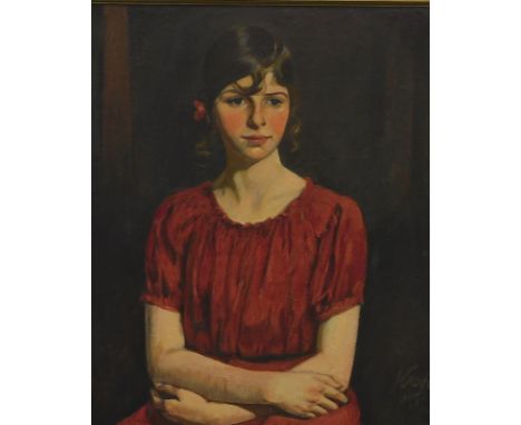 Christian Krough (19th/20thC). Gerda Christensen - half length portrait, oil on canvas, signed, 64cm x 51cm. 