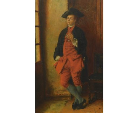 Ernest Meisonnier (1815-1891). Standing figure smoking a pipe, oil on board, signed, 17.5cm x 10.5cm. 