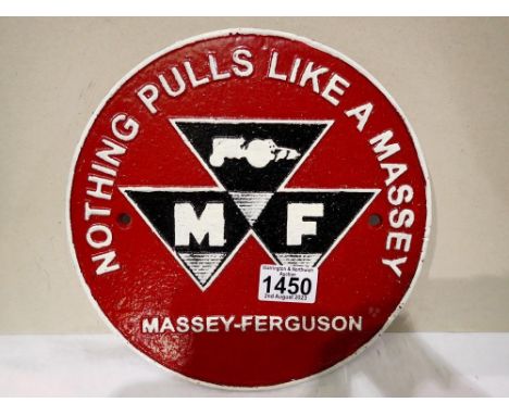 Cast iron Massey Ferguson plaque, D: 25 cm. UK P&amp;P Group 2 (£20+VAT for the first lot and £4+VAT for subsequent lots) 