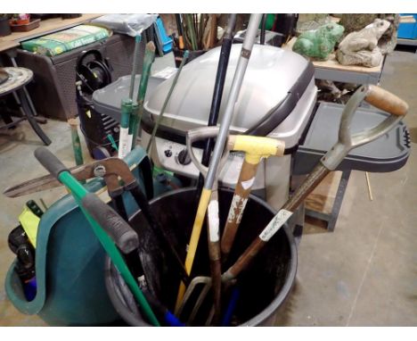 Bin of mixed garden tools. Not available for in-house P&amp;P 