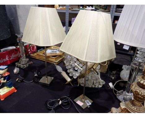 Two bedside lamps with chrome bases, H: 30 cm. All electrical items in this lot have been PAT tested for safety and have pass