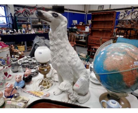 Large ceramic figure of a Borzoi, H: 80 cm. Not available for in-house P&amp;P 