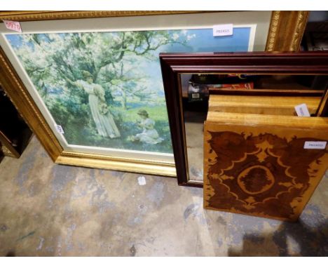 Gilt framed print, mirror and Sorrento jewellery box. Not available for in-house P&amp;P 