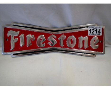 Aluminium Firestone Tyres plaque, L: 23 cm. UK P&amp;P Group 1 (£16+VAT for the first lot and £2+VAT for subsequent lots) 