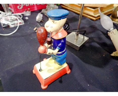 Cast iron automaton boxing Popeye figurine, H: 20 cm. UK P&amp;P Group 1 (£16+VAT for the first lot and £2+VAT for subsequent