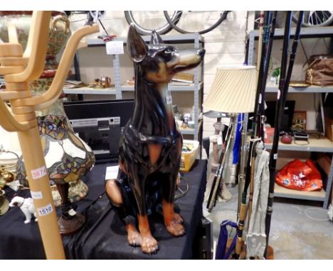 Large ceramic figure of a Doberman, H: 80 cm. Not available for in-house P&amp;P 