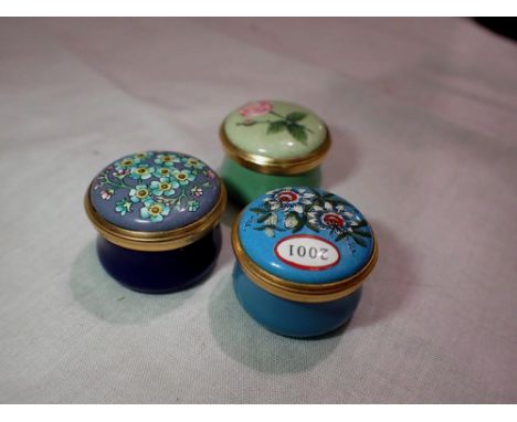 Three Halcyon Days enamel pill boxes UK P&amp;P Group 1 (£16+VAT for the first lot and £2+VAT for subsequent lots) 