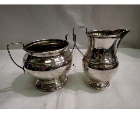 Garrard &amp; Co LTD Regent St, silver on copper sugar bowl with milk jug, largest H: 12 cm. UK P&amp;P Group 1 (£16+VAT for 