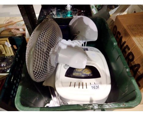 Box of mixed items to include fan and toolbox. Not available for in-house P&amp;P 