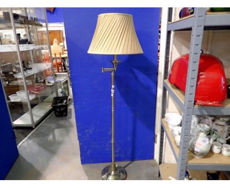Brass standard lamp, H: 140 cm. All electrical items in this lot have been PAT tested for safety and have passed. This does n