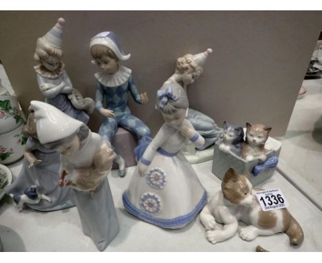 Mixed Lladro, Nao and other figurines, some with damages (8). Not available for in-house P&amp;P 