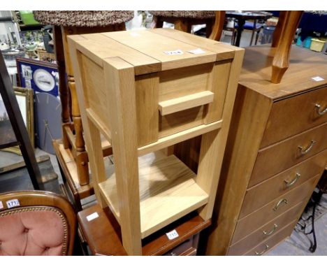 Contemporary golden oak lamp table with single drawer. Not available for in-house P&amp;P 