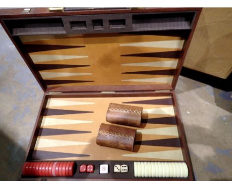 Leather cased backgammon set. Not available for in-house P&amp;P 