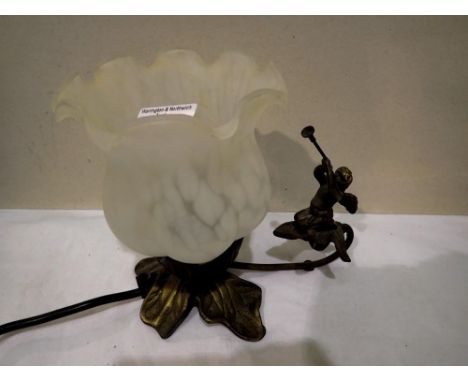 Small cast metal cherub lamp, H: 15 cm. All electrical items in this lot have been PAT tested for safety and have passed. Thi
