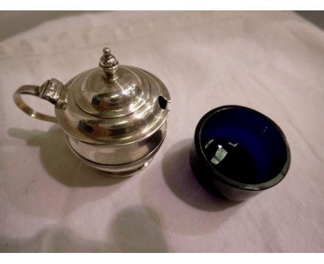 Hallmarked silver covered pot with blue glass insert. UK P&amp;P Group 1 (£16+VAT for the first lot and £2+VAT for subsequent