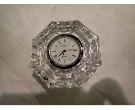 Waterford crystal quartz table clock, H: 70 mm. UK P&amp;P Group 1 (£16+VAT for the first lot and £2+VAT for subsequent lots)