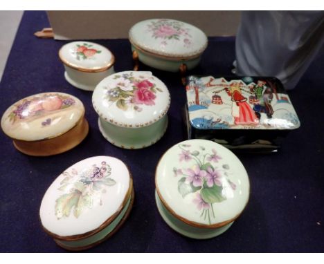 Seven trinket boxes to include a Russian example. UK P&amp;P Group 2 (£20+VAT for the first lot and £4+VAT for subsequent lot