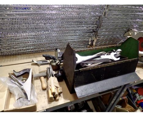 Large quantity of spanners, wood working tools and a record No.4 plane. Not available for in-house P&amp;P 