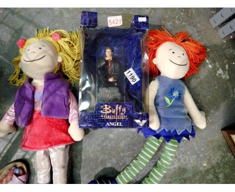 Two dolls a Buffy the Vampire slayer Angel figure and two first day covers. Not available for in-house P&amp;P 