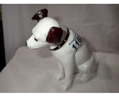 Cast iron Nipper the HMV dog money box, H: 15 cm. UK P&amp;P Group 1 (£16+VAT for the first lot and £2+VAT for subsequent lot